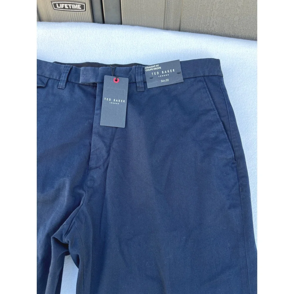 Ted Baker London Men Navy Blue Straight Fit‎ Chinos Trousers Pants 34W 32L